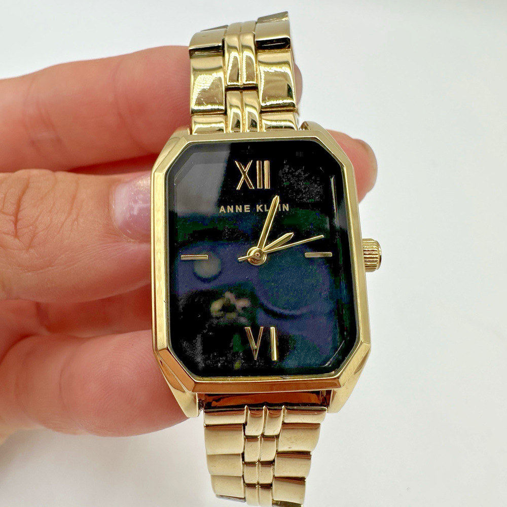 Anne Klein Women’s Gold Tone Rectangular Watch Black Dial Needs Battery